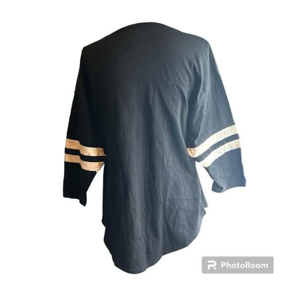 Victoria's Secret PINK Black Crew Neck 3/4 Sleeves Bling Sequin Logo T-Shirt Med - Picture 12 of 14